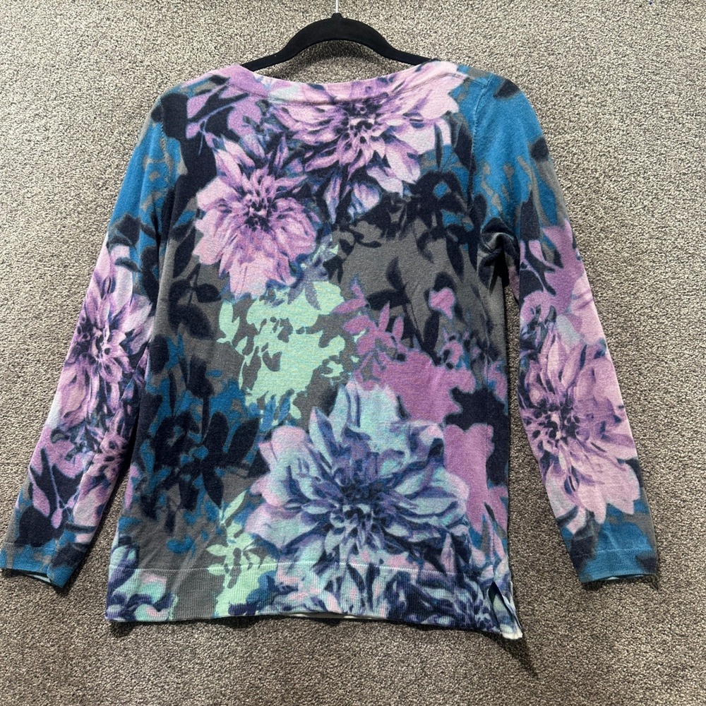 Talbots Pullover Sweater Women Medium Petite Floral Merino Wool Bloomcore Office